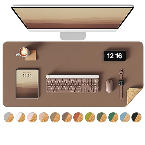 YSAGi Double-Sided Desk Pad, 31.5"x15.7"Leather Desk Mat, Eco Cork Desk Pad Protector,Large Mouse Pad,Waterproof Desk Blotter for Office/Home(Coffee) - color: Coffee+cork, size: 31.5"x15.7"
