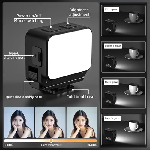 Mini Light for DJI Action Camera, Pocket 3 4 Fill Lighting Cold Hot Shoe LED Vlogging Light Attachment for DJI OSMO Pocket 3 4 Action 5 Pro 4 3, for GoPro Accessories