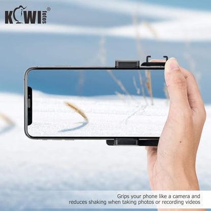 KIWIFOTOS Phone Camera Grip with Remote Shutter Cold Shoe Mount | Fits 2.3-3.3" phones inch. for iPhone 17 16 15 Pro S26 S25, vlog & selfie. Cold shoe for mic/light. 1/4" tripod thread. - color: Phone Camera Grip