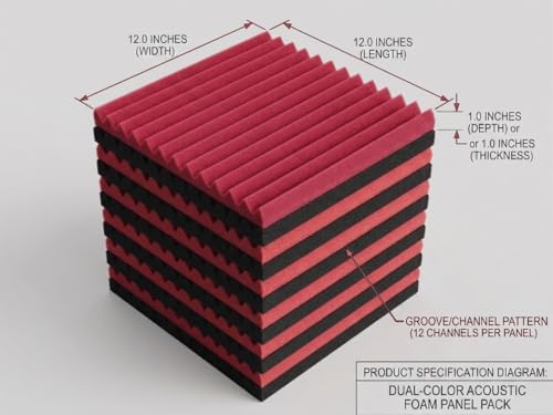 96 Pack Black/RED 12 "X 12 "X1" Acoustic Panels Studio Soundproofing Foam Wedge Tiles(Accompanied By Double-Sided Adhesive Tape) - color: Black/red
