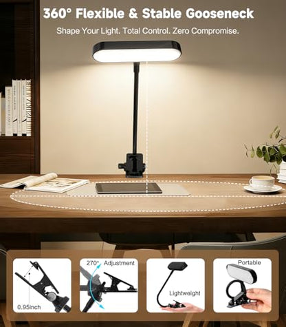 Jasput 2-in-1 LED Clip-On Book & Desk Lamp, Flexible Gooseneck, 3 Color Modes & Dimmable, Rechargeable Reading Light & Video Conference Light for Bed, Desk, Laptop, Study