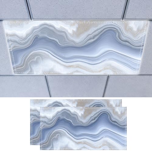 Nuxovilar 2 pack Light Cover Blue White Marble Wave Design Polyester 4x2 Feet Office Light Covers Decor for Office Home Studio - color: TT18539-2pcs