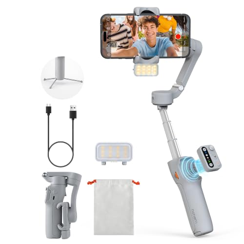hohem iSteady X3 Upgraded New Gimbal Stabilizer for iPhone with Detachable Remote Control, 3-Axis Foldable Phone Gimbal, Fill Light, Extendable Rod & Tripod for Video Recording, Travel Vlogging, Gray - color: Gray