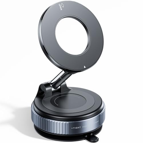 REOKILY 2026 Upgraded Vacuum Magnetic Car Phone Holder 360° Reinforced 96LBS Ultra Suction Cup Phone Mount for MagSafe Cell Phone Holders for Your Car/Gym/Mirror Mount for iPhone & Android - color: Black