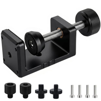 Heavy Duty C Clamp & Desk Clamp, Aluminum Alloy Table Mount with 1/4" & 3/8" Camera Tripod Adapter, Wide Jaw Design for Desk, Shelf, Camera Mount, Woodworking & Workbench (Black) - color: Black