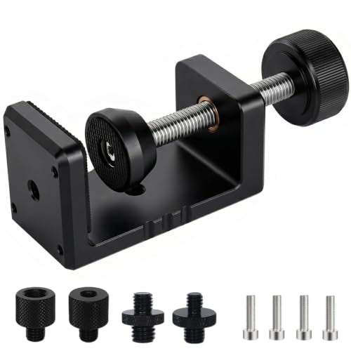 Heavy Duty C Clamp & Desk Clamp, Aluminum Alloy Table Mount with 1/4" & 3/8" Camera Tripod Adapter, Wide Jaw Design for Desk, Shelf, Camera Mount, Woodworking & Workbench (Black) - color: Black