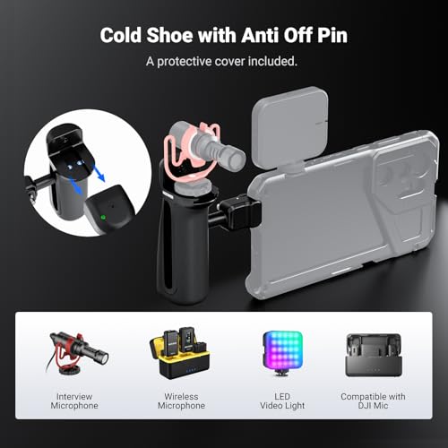 NEEWER Quick Release Side Handle with Bluetooth Shutter, Cold Shoe, 360° Rotation, Compatible with iPhone Android NEEWER Phone Cage Blackmagic Camera App for Focus/Zoom, PA148E - style: PA148E