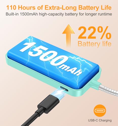 Gritin 2026 Gen 2 Book Light for Reading- 32 Eye Caring Full Spectrum LED | 5 Colors & 5 Brightness, Adjustable Wide/Narrow Beam, Upgrade 1500mAh Long-Lasting Rechargeable Clip on Light-Blue - color: Blue