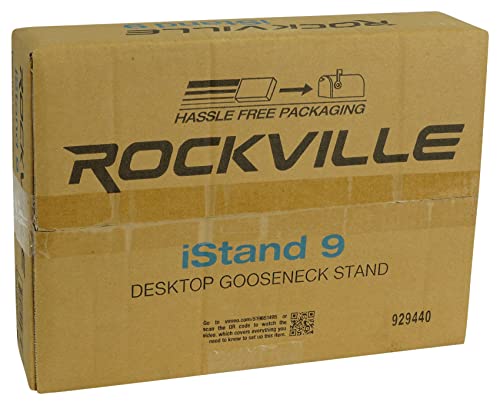 Rockville iSTAND 9 Desktop Gooseneck Stand, Weighted Base, Adjustable Mic Clip, Phone/Tablet Holder, Webcam Adapter, Perfect for Podcasting, Streaming | Includes Mic Clip, Webcam Adapter, 11.8" Gooseneck, Weighted Steel Base, Fits 4.7" to 12.9" Screens, 3
