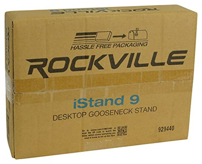 Rockville iSTAND 9 Desktop Gooseneck Stand, Weighted Base, Adjustable Mic Clip, Phone/Tablet Holder, Webcam Adapter, Perfect for Podcasting, Streaming | Includes Mic Clip, Webcam Adapter, 11.8" Gooseneck, Weighted Steel Base, Fits 4.7" to 12.9" Screens, 3
