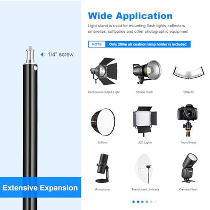 2pack Heavy Duty Light Stand 9.2ft / 110" Aluminum Spring Cushioned Tripod Lighting Stands Max Loading:10KG Adjustable 94cm-280cm with Carry Bag for Photography Softboxes Umbrella Studio Shooting