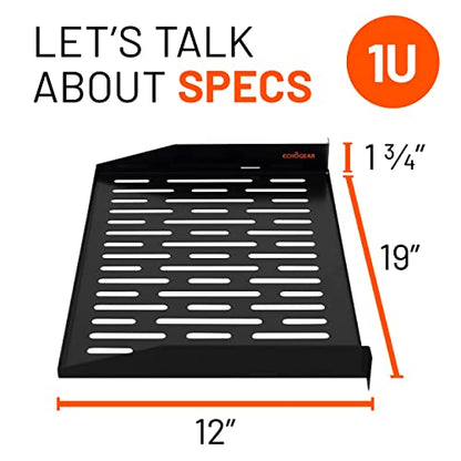 ECHOGEAR 1U Rack Shelf - Universal Design Works with Any Rack - Holds 25lbs of Servers, Network Gear, or AV Equipment - 12" Deep Steel Shelf with Ventilated Design - Install Hardware Included - size: 1U Rack Shelf