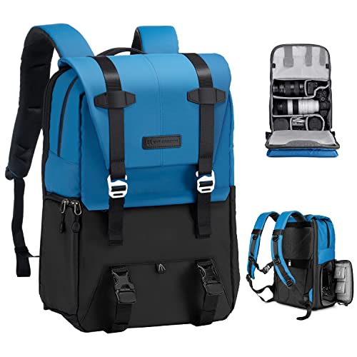 K&F CONCEPT Camera Backpack, Camera Bags for Photographers Large Capacity Camera Case with Raincover,15-15.6 Inch Laptop Compartment Compatible for Canon/Nikon/Sony/DJI Mavic Drone(Backpack 20L) - color: 05-blue