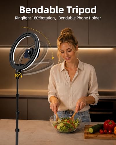 TODI 12" Ring Light with 63" extendable Tripod Stand, Selfie RingLight with Phone Holder and Selfie Remote, 2-in-1 Dimmable LED Ring Light for Makeup, Live Stream, Photography - color: Black