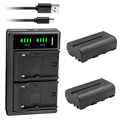 Kastar 2-Pack NP-F550 / NP-F570 Battery and LTD2 USB Charger Compatible with Neewer Advanced 660 Dimmable Bi-Color LED Pane Light, P200 CRI97+ RGB LED Video Light, P280 CRI97+ RGB LED Video Light - size: 1 Charger + 2 Batteries