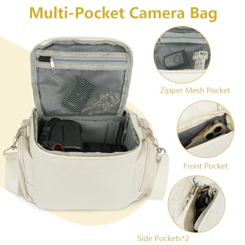 Ainiv DSLR Camera Bag, Waterproof Anti-Shock SLR Camera Case, Large Adjustable Shoulder Strap Camera Backpack, Portable Crossbody Single Shoulder Backpacks Compatible with Canon, Sony, Nikon, Beige - color: Beige