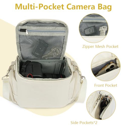 Ainiv DSLR Camera Bag, Waterproof Anti-Shock SLR Camera Case, Large Adjustable Shoulder Strap Camera Backpack, Portable Crossbody Single Shoulder Backpacks Compatible with Canon, Sony, Nikon, Beige - color: Beige