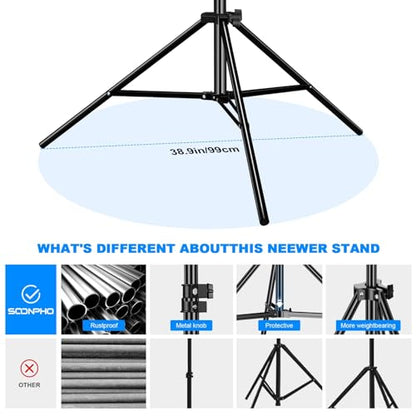 2pack Heavy Duty Light Stand 9.2ft / 110" Aluminum Spring Cushioned Tripod Lighting Stands Max Loading:10KG Adjustable 94cm-280cm with Carry Bag for Photography Softboxes Umbrella Studio Shooting