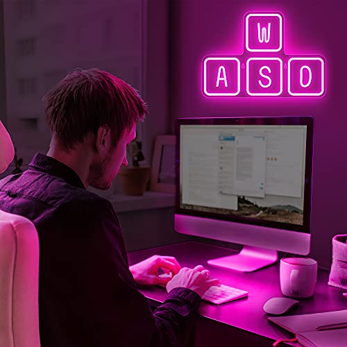 Lumoonosity WASD Neon Sign - USB Powered Keyboard Neon Lights - WASD Keycaps Led Sign with On/Off Switch for Wall, Bedroom, Game Room Decor - Cool WASD Keys' Gaming Lights for Gamers, Streamers - style: WASD PINK