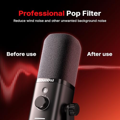 MAONO Microphone Windscreen for PD100W Microphone High-Density Flocked Foam Mic Cover, Soft Flocked Foam for Noise Reduction & Mic Protection, Reusable & Easy to Clean, Dark Grey