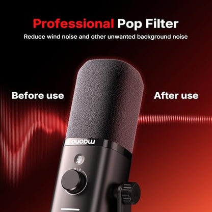 MAONO Microphone Windscreen for PD100W Microphone High-Density Flocked Foam Mic Cover, Soft Flocked Foam for Noise Reduction & Mic Protection, Reusable & Easy to Clean, Dark Grey