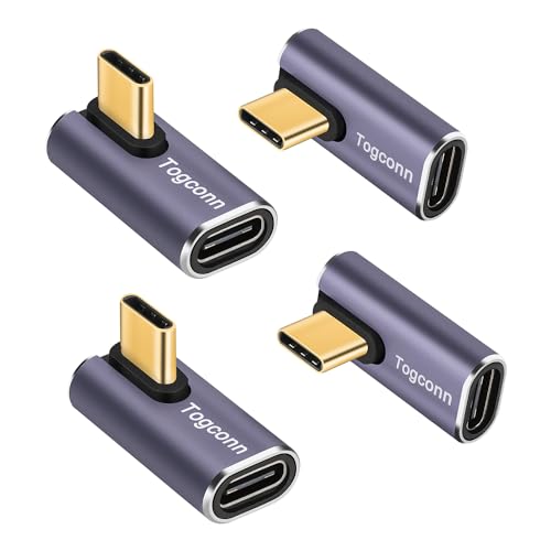 90 Degree Right Angle USB C Adapter (4 Pack), USB Type-C Male to Female Extender Connector, 40Gbps, 8K@60Hz Compatible with MacBook Pro/Air, iPhone 15/15 Pro Max, iPad Pro, Tablet, Phone, More - color: USB C Middle 90 degree, size: 4 Pack