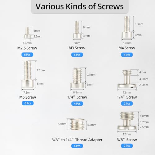 Nitze 36Pcs Camera Screws and Wrenches Storage Kit, with 1/4", 3/8", M2.5, M3, M4, M5 Screws, 3/8" to 1/4" Thread Adapters, Wrenches and Srcrewdriver, Easy to Carry - N74D