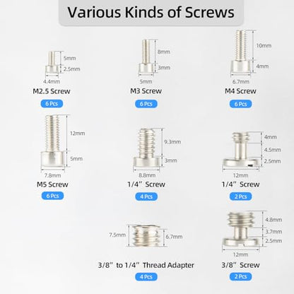 Nitze 36Pcs Camera Screws and Wrenches Storage Kit, with 1/4", 3/8", M2.5, M3, M4, M5 Screws, 3/8" to 1/4" Thread Adapters, Wrenches and Srcrewdriver, Easy to Carry - N74D