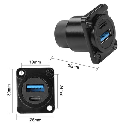 XMSJSIY USB 3.0 Type-C D-Type Panel Mount Coupler USB 3.0 A/Type C 20V3A 60W Female to Female Solderless Connector Chassis Panel Socket Data Transmission Extension Adapter (D-Type) - style: D-Type