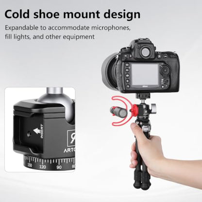 SH22 Mini Ball Head – Compact 360° Rotating Camera Mount with 1/4" Screw, Cold Shoe Accessory Holder, 90° Tilt for DSLR, Mirrorless, Smartphones and Lighting Accessories