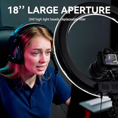 Ring Light Kit 18" 55W 5500k dimmable LED Light, 70inch Foldable Stand, Phone Clip, Short Video, Studio Video Photography Lighting, Spot Lights，Selfie and Live Streaming,You Tube,TikTok