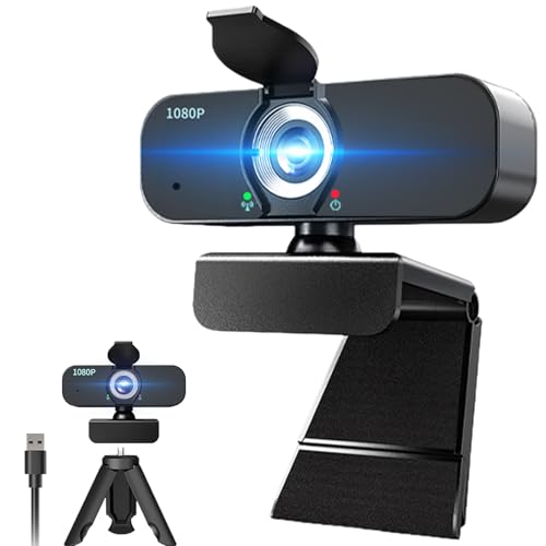 1080P Webcam for Computer/Laptop/Desktop/PC, External Camera with Microphone, USB Plug&Play, Auto Low Light Correction, Privacy Cover, Tripod, Wide Angle for Meeting/Online Video/Zoom - style: 1080p-with tripod