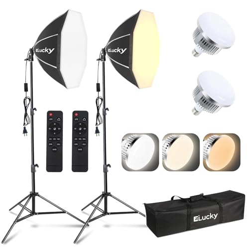 EZLucky 2-Pack 20" Octagonal Softbox Lighting Kit with 85W LED Bulbs | Two softbox lights with remotes and adjustable stands for portraits, videos, interviews, and product photography - size: 2 Pcs