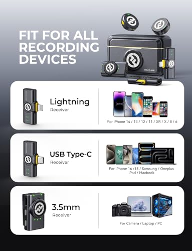 Hollyland Lark M2 Wireless Microphone for iPhone/Camera/Android/PC, 48kHz/24-bit High Fidelity Audio, 300m Range, Noise Cancelling, 40h Use, YouTube, Vlog, Streaming (2TX + 3RX + Charging Case) | 48khz/24-Bit Hi-Fi, 300m Los, Enc Noise Cancellation, 10h T