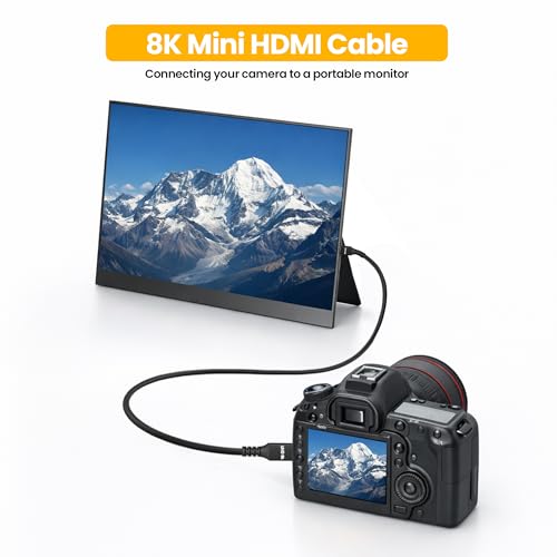8K Mini HDMI to Mini HDMI Cable 2FT, Aluminum, Braided, 8K@60Hz, 4K@120Hz, 2K, 1080P, HDR, eARC, 3D, Compatible with Portable Monitor, Camera, Tablet, Raspberry Pi Zero, Camcorder, Graphics Card - size: 2FT