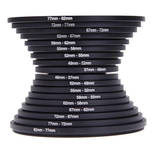 Step Up Rings 18Pcs Metal Filter Ring Adapter Set - 9pcs Step Up + 9pcs Step Down Rings (37-82mm), Compatible with Digital SLR Cameras