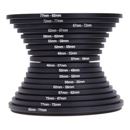 Step Up Rings 18Pcs Metal Filter Ring Adapter Set - 9pcs Step Up + 9pcs Step Down Rings (37-82mm), Compatible with Digital SLR Cameras