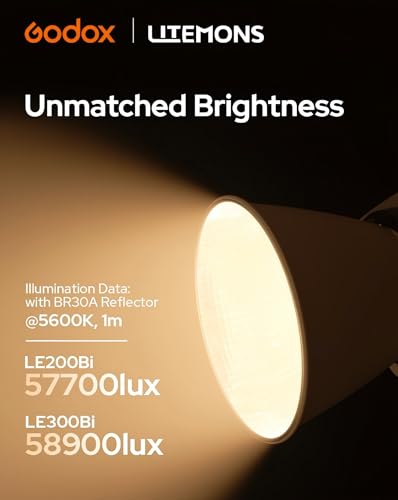 Godox LE300Bi Bi-Color LED Light, 320W GODOX Light All Metal Body,CRI/TLCI98+, CCT 2800K-6500K/11 FX Effects/Bowens Mount/Whisper-Quiet Fan, App/DMX/NFC/CRMX Control, for Video, Streaming & Studio