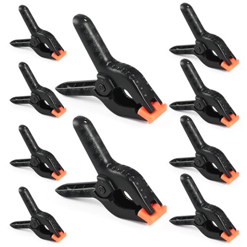 RELBRO Spring Clamps, Assorted Sizes Plastic Clips for Woodworking Balloon Arch Backdrop Craft Projects, Heavy Duty, 6 Inch, 4.5 Inch, 3.5 Inch, Black, 10 Pcs - size: Assorted Sizes