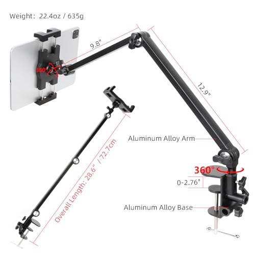 iPad Desk Mount, Adjustable Foldable Tablet Aluminum Arm, 360° Rotation, Tablet Stand Holder for Bed, Fits 4.7"-15" iPad Pro/Air/Mini, Phones, Galaxy Tab, Portable Monitor - size: N6