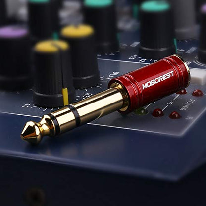 MOBOREST 6.35mm (1/4 inch) Male to 3.5mm (1/8 in) Jack Stereo Female Adapter Conversion Plug Adaptor Cable Copper RED 1PCS - color: -RED-1PCS
