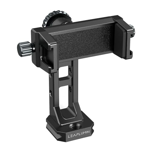 Metal Phone Mount for Tripod with 2 Cold Shoes & Arca Port,Phone Holder Stand with 4 * 1/4" Screw Mount,Support Vertical & Horizontal Rotate Suitable for iPhone 17 Pro/16Pro/15Pro/14/13