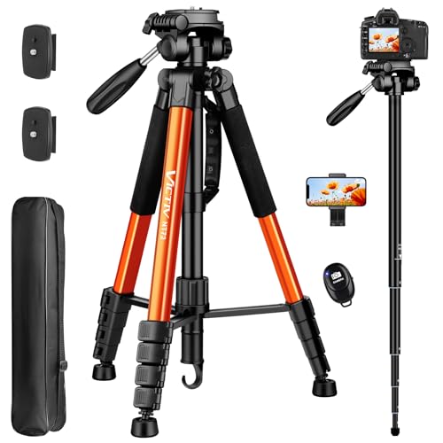 Tripod for Camera, 72" Tall Camera Tripod & Monopod with Remote, Professional Heavy Duty Compact Camera Stand for Phone, DSLR, Spotting Scope, Telescope, Binocular - color: Orange