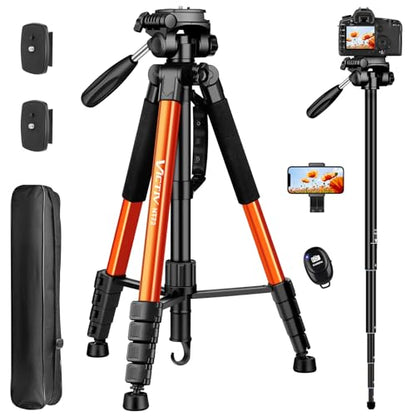 Tripod for Camera, 72" Tall Camera Tripod & Monopod with Remote, Professional Heavy Duty Compact Camera Stand for Phone, DSLR, Spotting Scope, Telescope, Binocular - color: Orange