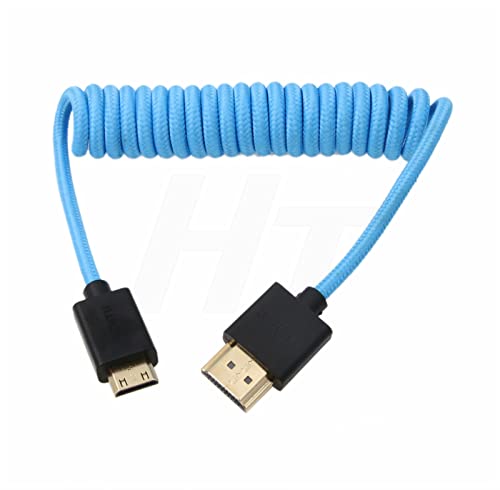 4K 60p 8K UHD Mini HDMI - HDMI Cable Coiled Blue Braided for Nikon D750 Sony Canon EOS R RP 5DIV ATOMOS Ninja V Portkeys Video Assist Monitor Type A C HDMI 2.1