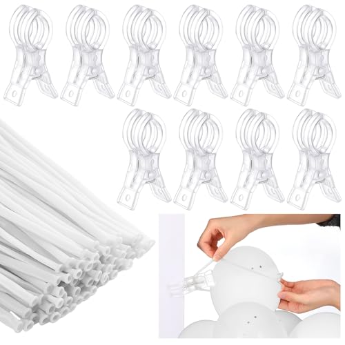 Amyhill 10 Pack Large Balloon Arch Clips 3.5 Inch Heavy Duty Clip and 100 Pcs White 260 Long Balloons for Balloon Arch Kit Birthday Decoration Crafts Woodworking Photography Studios - color: White