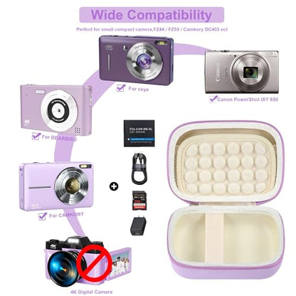 Leayjeen Hard EVA Camera Case Compatible with Canon PowerShot ELPH/IXUS, Kodak Pixpro FZ55/FZ45, Nikon Coolpix, Small Digital Camera, Shockproof Protective Camera Bag with Hand Strap-Purple(Case Only) - color: Purple
