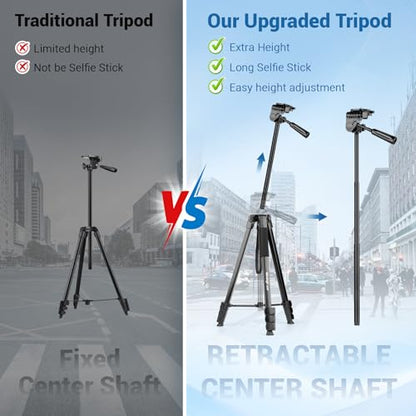 Phone Tripod, 83” Cell Phone Tripod for iPhone, Tall Tripods Selfie Stick with Remote Extendable Phone Holder Stand for Camera Photo Video Recording - size: 83 Inch