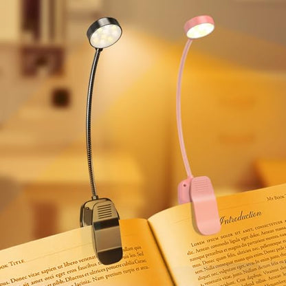 KTEBO 2 Pack Rechargeable Book Light Clip-On Reading Light for Books in Bed | 9 eye-friendly modes from 3 color temperatures and 3 brightness, USB-C up to 30 hrs - Black & Pink - color: Black & Pink