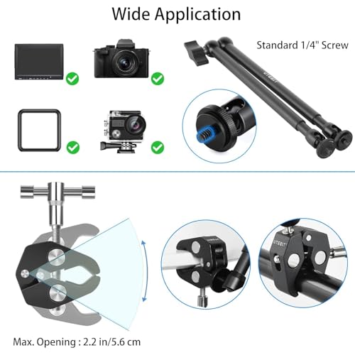 UTEBIT 22 Inch Magic Arm Camera Mount with Super Clamp 1/4" 3/8" Screw Hole | Adjustable Articulating Friction Camera Boom with 360° Ball Heads Arm for Monitor, LED Light, Webcam, Action Camera - size: 22inch